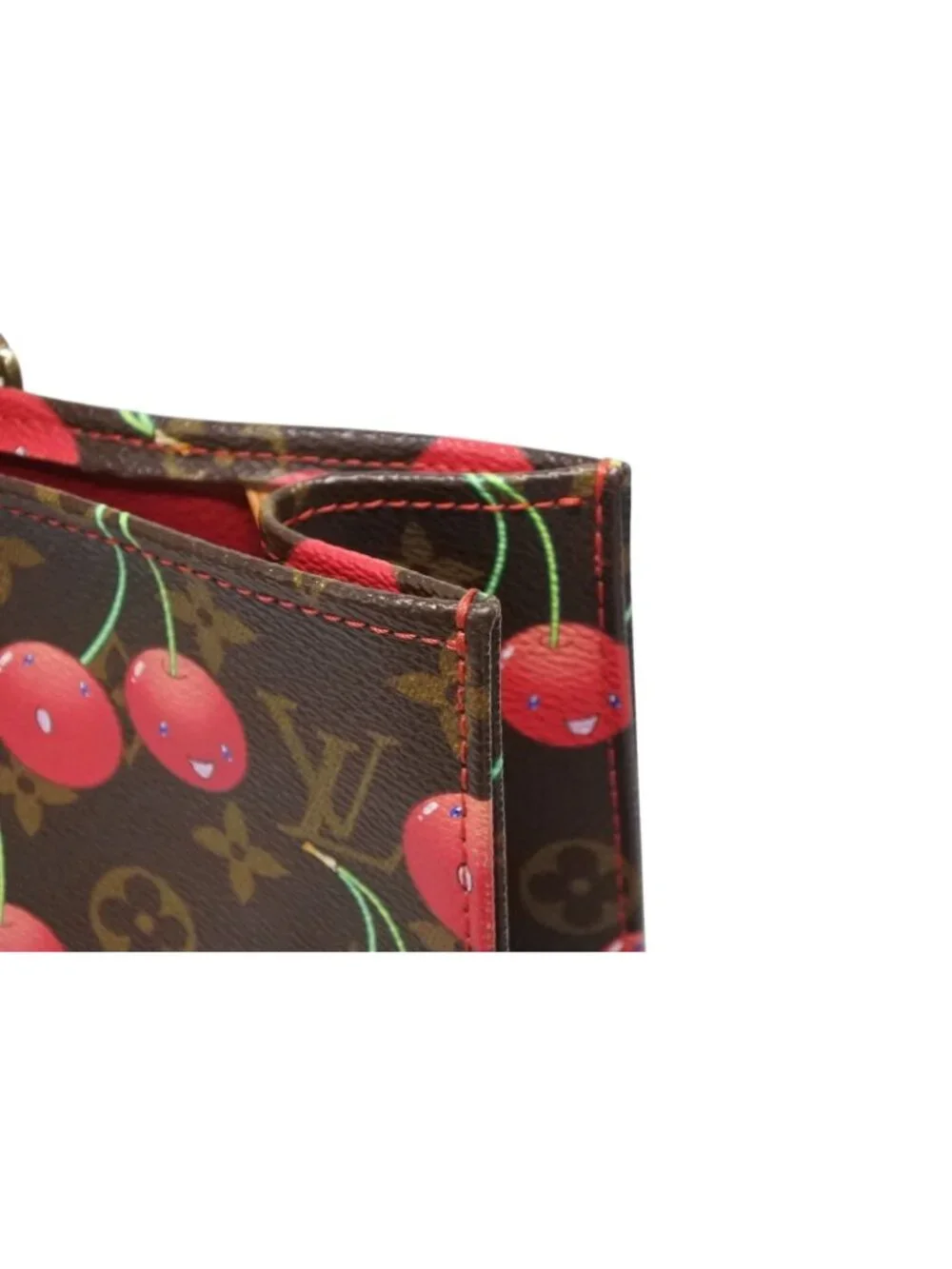 Louis Vuitton Monogram Cherry Sac Plat Tote Bag Brown Takashi Murakami Summer